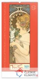 Nástěnný kalendář Alfons Mucha 2021, 33 × 64 cm - książka