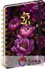 Spirálový 18měsíční diář Petito Fialové květy 2025/2026 - książka