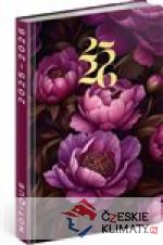 Spirálový 18měsíční diář Petito Fialové květy 2025/2026 - książka